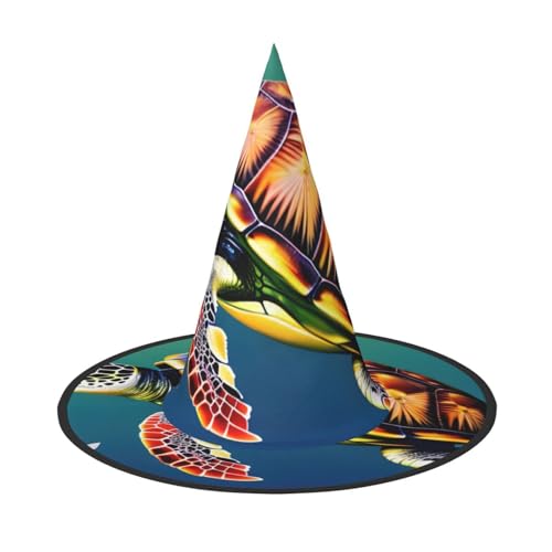 Halloween-Hut – Meeresschildkröte mit Fischen, Hexendekoration, Party-Hexenkostüm, spitze Hornkappe, festliches Geschenk, 3 Stück von CPyuqw