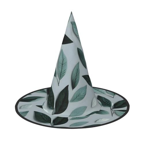 Halloween-Hut – Minzgrauer Blattdruck, Hexendekoration, Party, Hexenkostüm, spitze Hornkappe, festliches Geschenk, 3 Stück Halloween-Hut – Minzgrauer Blattdruck, Hexendekoration, Party, Hexenkostüm, spitze Hornkappe, festliches Geschenk, 3 Stück von CPyuqw