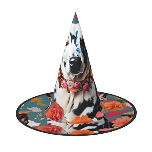 Halloween-Hut – Rinderhund, Blumendruck, Hexendekoration, Party, Hexenkostüm, spitze Hornkappe, festliches Geschenk, 2 Stück Halloween-Hut – Rinderhund, Blumendruck, Hexendekoration, Party, Hexenkostüm, spitze Hornkappe, festliches Geschenk, 2 Stück von CPyuqw