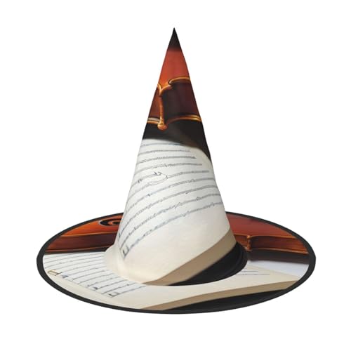 Halloween-Hut – Violinenbuch-Druck, Hexendekoration, Party, Hexenkostüm, spitze Hornkappe, festliches Geschenk, 3 Stück Halloween-Hut – Violinenbuch-Druck, Hexendekoration, Party, Hexenkostüm, spitze Hornkappe, festliches Geschenk, 3 Stück von CPyuqw