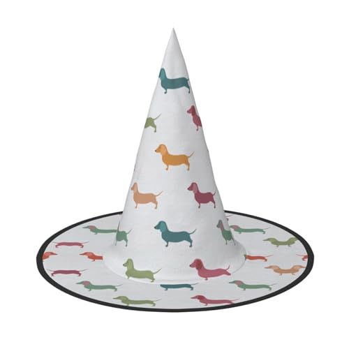 Halloween-Hut – niedlicher Dackel-Druck, Hexendekoration, Party-Hexenkostüm, spitze Hornkappe, festliches Geschenk, 2 Stück Halloween-Hut – niedlicher Dackel-Druck, Hexendekoration, Party-Hexenkostüm, spitze Hornkappe, festliches Geschenk, 2 Stück von CPyuqw