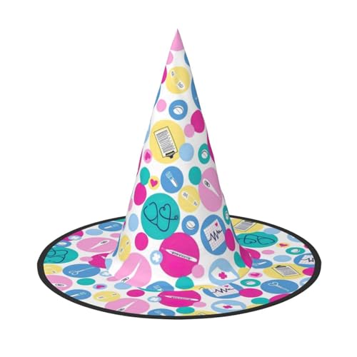 Halloween-Hut – niedlicher Krankenschwester-Druck, Hexendekoration, Party-Hexenkostüm, spitze Hornkappe, festliches Geschenk, 2 Stück Halloween-Hut – niedlicher Krankenschwester-Druck, Hexendekoration, Party-Hexenkostüm, spitze Hornkappe, festliches Geschenk, 2 Stück von CPyuqw