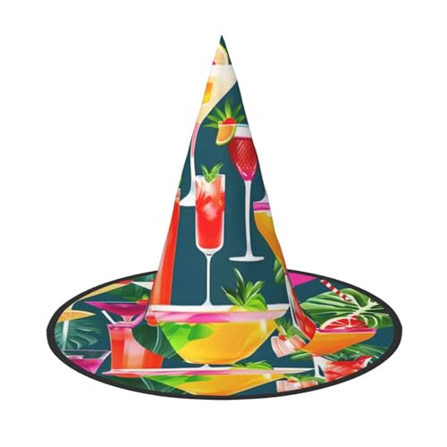 Halloween-Hut – tropischer Cocktail-Druck, Hexendekoration, Party, Hexenkostüm, spitze Hornkappe, festliches Geschenk, 3 Stück Halloween-Hut – tropischer Cocktail-Druck, Hexendekoration, Party, Hexenkostüm, spitze Hornkappe, festliches Geschenk, 3 Stück von CPyuqw