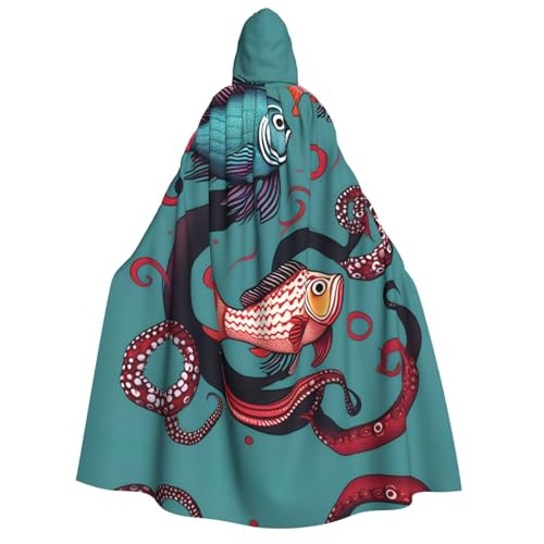 Halloween Kapuzenumhang Kostüm Unisex Erwachsene Fisch und Oktopus Druck Umhang für Partys, Karneval, Comic Ausstellungen von CPyuqw