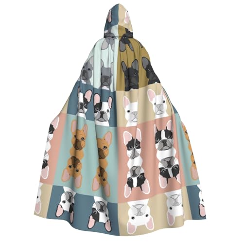 Halloween Kapuzenumhang Kostüm - Unisex Erwachsene Französische Bulldogge Print Umhang für Partys, Karneval, Comic Ausstellungen von CPyuqw