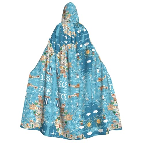 Halloween Kapuzenumhang Kostüm - Unisex Erwachsene Griechenland Karte Druck Umhang für Partys, Karneval, Comic Ausstellungen von CPyuqw