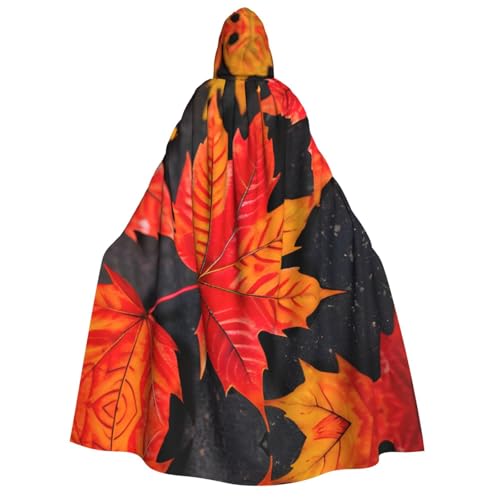 Halloween Kapuzenumhang Kostüm - Unisex Erwachsene Herbst rote Blätter Druck Umhang für Partys, Karneval, Comic Ausstellungen von CPyuqw
