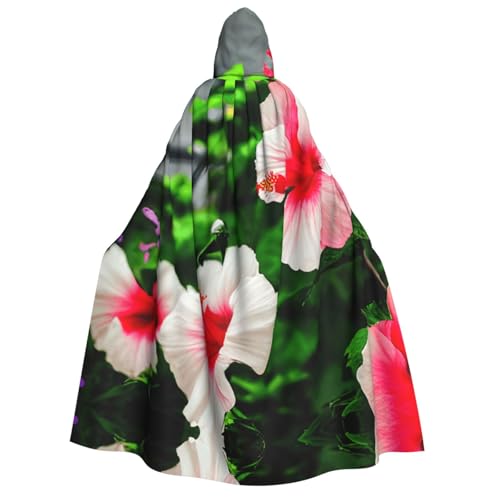 Halloween Kapuzenumhang Kostüm Unisex Erwachsene Hibiskus Blumen Druck Umhang für Party Karneval Comic Ausstellungen von CPyuqw