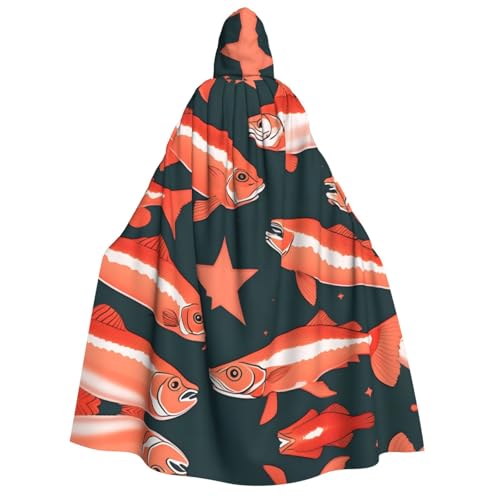 Halloween Kapuzenumhang Kostüm Unisex Erwachsene Lachs Druck Umhang für Party Karneval Comic Ausstellungen von CPyuqw