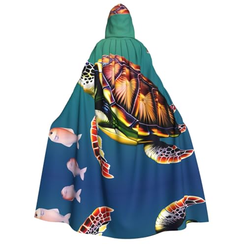 Halloween Kapuzenumhang Kostüm - Unisex Erwachsene Meeresschildkröte mit Fisch-Druck Umhang für Partys, Karneval, Comic Ausstellungen von CPyuqw