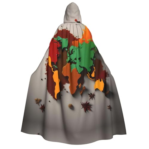 Halloween Kapuzenumhang Kostüm - Unisex Erwachsene Weltkarte aus Gewürzen Druck Umhang für Partys, Karneval, Comic Ausstellungen von CPyuqw