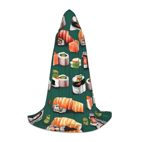 L Halloween Kapuzen Umhang Unisex Sushi Essen Muster Volldruck Kostüm für Party Karneval Comic Ausstellung von CPyuqw