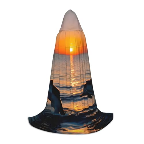L Halloween Kapuzenumhang - Unisex Sonnenuntergang Delfine Volldruck Kostüm für Partys, Karneval und Comic Ausstellungen von CPyuqw