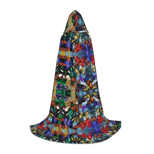 M Halloween-Kapuzenumhang – Unisex, handgezeichneter farbiger Schmetterling, Volldruck-Kostüm für Partys, Karneval und Comic-Ausstellungen von CPyuqw