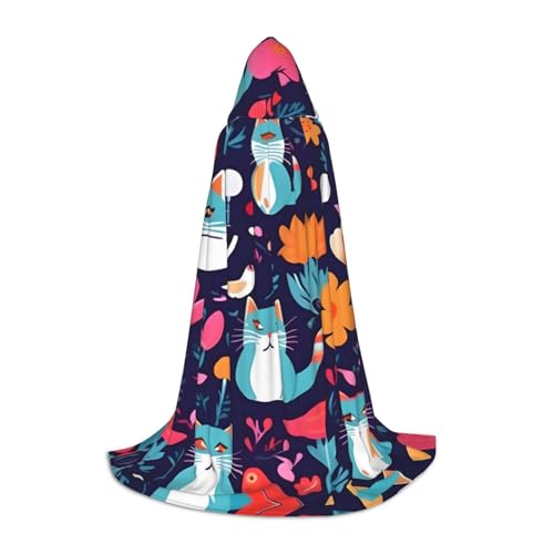 M Halloween Kapuzenumhang - Unisex Lustige Katzen Vögel und Blumen Volldruck Kostüm für Partys, Karneval und Comic Ausstellungen von CPyuqw