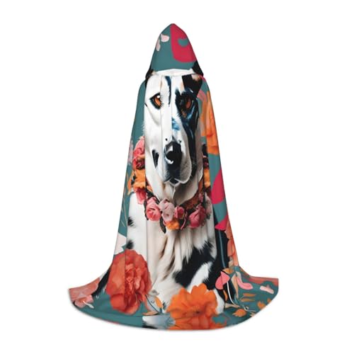 M Halloween Kapuzenumhang - Unisex Rinder Hund Blumen Volldruck Kostüm für Partys, Karneval und Comic Ausstellungen von CPyuqw