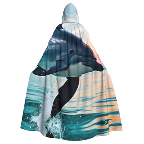 Unisex Halloween Kapuzenumhang – niedlicher Delfin-Springender Volldruck, Erwachsenenkostüm, Umhang für Cosplay, Party und Themenveranstaltungen von CPyuqw