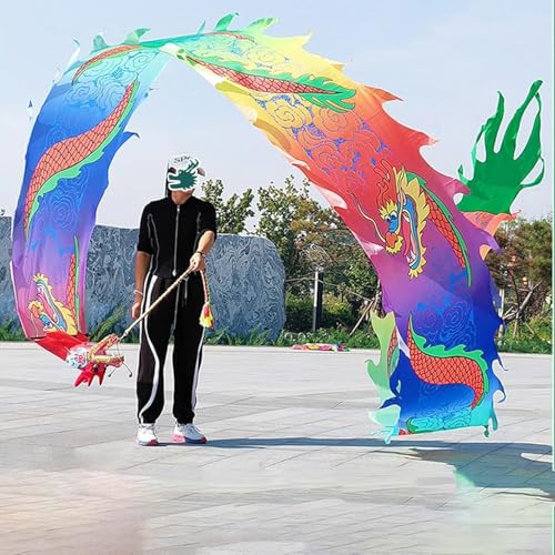 CQCQC 3D Bunter Drachen-Poi-Park, fließender Regenbogen-Satin-Drachen-Poi, Schleudern des Drachens, Spiral-Übungsband-Streame mit Kopf for Jugendliche/Erwachsene/Senioren(Color,6m) von CQCQC