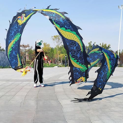 CQCQC 3D Bunter Drachen-Poi-Park, fließender Regenbogen-Satin-Drachen-Poi, Schleudern des Drachens, Spiral-Übungsband-Streame mit Kopf for Jugendliche/Erwachsene/Senioren(Nero,6m) von CQCQC