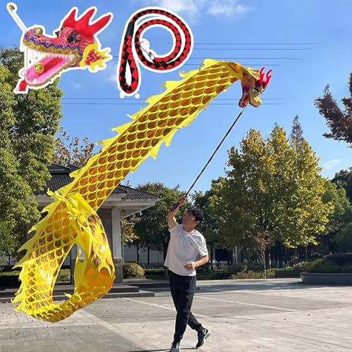 CQCQC 3D Wu Long Dragon Ribbon Streamer, Dragon Poi Tanzband mit Schuppen und Kopf, Schleudernder Drachenstreamer for Outdoor-Jonglage, fließender Seidendrachenpoi for den Park(Yellow,6m) von CQCQC