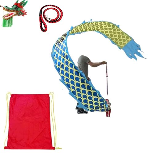 CQCQC Dragon Poi Green Dance Dragon Spinning Ribbons, waschbares seidenartiges Spinning & Shaking Poi Set mit Drachenkopf, for Bauchtanz, Bunte Seiden-Poi-Flaggen(Blue,6m) von CQCQC