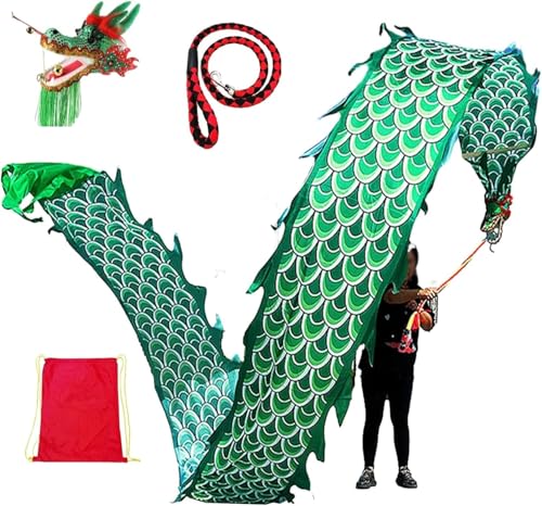 CQCQC Dragon Poi Green Dance Dragon Spinning Ribbons, waschbares seidenartiges Spinning & Shaking Poi Set mit Drachenkopf, for Bauchtanz, Bunte Seiden-Poi-Flaggen(Green,6m) von CQCQC