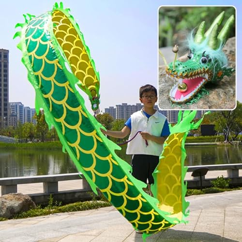 CQCQC Kleiner Drachen-Poi, Outdoor-Fitness-Drachen-Design, drehender und schüttelnder Poi mit Drachenkopf, realistisches Drachen-Schleuderband for Kinder/Anfänger(Green,2m) von CQCQC