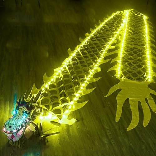 CQCQC Lumineszierender Drachenpoi, geführter Drachenpoi, fließender quadratischer Übungstanz-Drachenbandpoi, Sich drehendes Drachenband leuchtet for die Nachtparade(Yellow,8m) von CQCQC