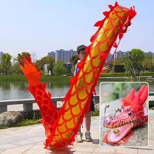 CQCQC Wurfbälle Drachen-Poi Wurfbälle Schal, Outdoor-Fitness Drachen-Design Drehender und Schüttelnder Poi mit Drachenkopf, Realistisches Drachen-Schleuderband(Red,5m) von CQCQC