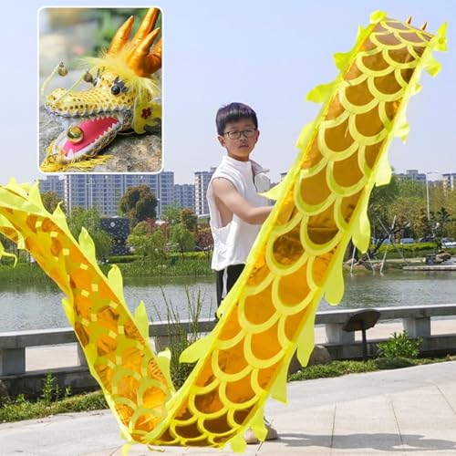 CQCQC Wurfbälle Drachen-Poi Wurfbälle Schal, Outdoor-Fitness Drachen-Design Drehender und Schüttelnder Poi mit Drachenkopf, Realistisches Drachen-Schleuderband(Yellow,3m) von CQCQC