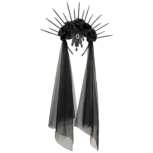 CQEAZ Party-Stirnbänder, Halloween, langer Schleier, Stirnband, Blumen-Haarband, Cosplay-Kostüm, Kopfschmuck für Damen, Haardekoration von CQEAZ