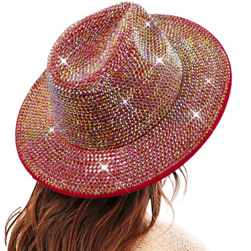 Cowboyhüte für Damen, einfarbig, glitzernd, Strass, breite Krempe, weibliche Kappe, Disco, CowgirlHut, Cosplay, Western-Cowgirl-Hut für Damen und Mädchen von CQEAZ