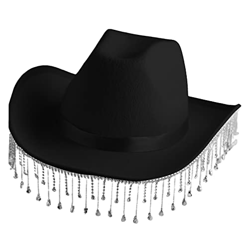 Vintage Fedora Hut Unisex Filz Damen Cowboyhut mit Strass Top Motorhaube Herren Cosplay Hut von CQEAZ