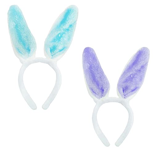 CQQNIU Bunte Plüsch-Hasenohren, Osterhasenohren, Stirnband, dekoratives Zubehör, Cosplay-Party, Kostümzubehör für Erwachsene und Kinder (weiß, blau, weiß, lila) von CQQNIU
