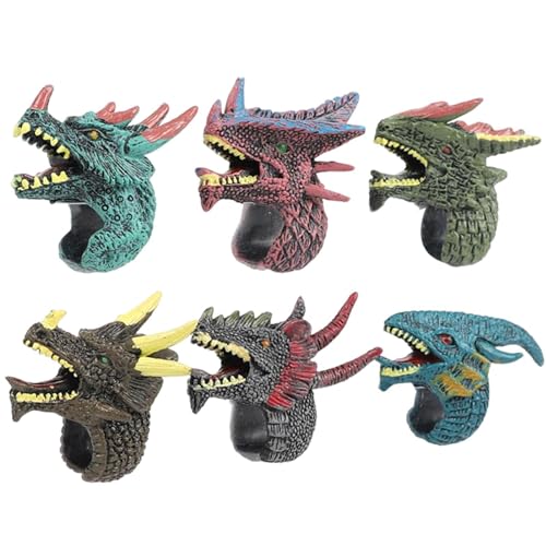 Finger-Dinosaurier-Spielzeug, Dino-Kopf-Kinderringe - 6PCS Dinosaurier Modell Kognitives Lernspielzeug Lernspielzeug Für Kinder, Jungen, Mädchen von CQSJX