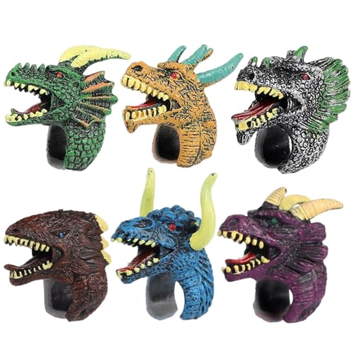 Finger-Dinosaurier-Spielzeug, Dino-Kopf-Kinderringe - 6PCS Dinosaurier Modell Kognitives Lernspielzeug Lernspielzeug Für Kinder, Jungen, Mädchen von CQSJX