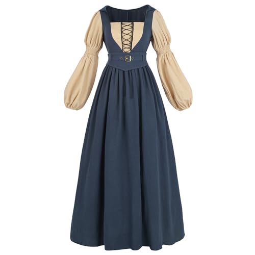 CR ROLECOS Blaues Renaissance-Kostüm für Damen, langärmelig, mittelalterliches Kleid, Vintage, Cottagecore, Kapuzenkleid, Blau, Klein CR ROLECOS Blaues Renaissance-Kostüm für Damen, langärmelig, mittelalterliches Kleid, Vintage, Cottagecore, Kapuzenkleid, Blau, Klein von CR ROLECOS