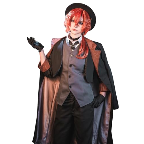 CR ROLECOS Bungo Stray Dogs Cosplay Chuya Nakahara Cosplay Kostüm Karneval Uniformen Hut Zubehör Halloween Outfits Komplettes Set L von CR ROLECOS