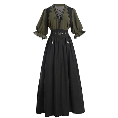 CR ROLECOS Damen Mittelalter Kleid Renaissance Vintage Kostüme Damen Kurze Ärmel Renaissance Kleid Shirt + Halbrock 2-teiliger Set XL von CR ROLECOS