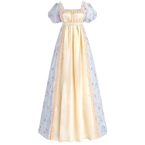CR ROLECOS Damen Regency Kleid Regency Empire Taille Kostüm Viktorianische Luxuriöse Satinkleider, Champagner, XXL von CR ROLECOS