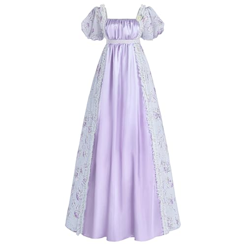 CR ROLECOS Damen Regency Kleid Regency Empire Taille Kostüm Viktorianische Luxuriöse Satinkleider, Violett, XXL von CR ROLECOS