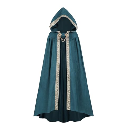 CR ROLECOS Damen-Umhang mit Kapuze, Renaissance, mittelalterlicher Hexenumhang für Erwachsene, Cosplay, Kostüm, für Halloween, Blau, Größe S von CR ROLECOS