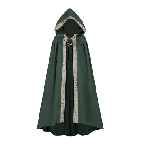 CR ROLECOS Damen-Umhang mit Kapuze, Renaissance, mittelalterlicher Hexenumhang für Erwachsene, Cosplay, Kostüm, für Halloween, Grün, Größe S von CR ROLECOS
