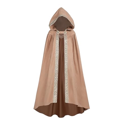 CR ROLECOS Damen Umhang mit Kapuze Renaissance Mittelalter Hexe Umhang Erwachsene Cosplay Umhang Kostüm für Halloween, CAMEL, S von CR ROLECOS