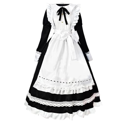 CR ROLECOS Dienstmädchen-Outfit Kostüm – viktorianisches Lolita-Kleid – Übergröße 5XL – Schwarz – Halloween von CR ROLECOS