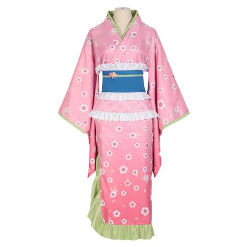 CR ROLECOS Kanroji Mitsuri Cosplay Anime Kimono Outfit Kanroji Mitsuri Uniform Kimono Full Set Dress Up Halloween Karneval XXL von CR ROLECOS