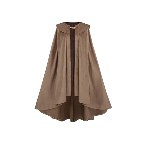 CR ROLECOS Mittelalter Umhang mit Kapuze Cape Damen Renaissance Kapuzenumhang Vampir Kostüm Halloween Umhang Kostüm Mantel Weihnachten Karneval Beige M von CR ROLECOS