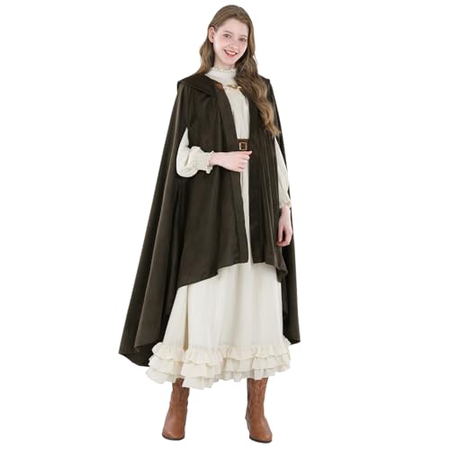 CR ROLECOS Mittelalter Umhang mit Kapuze Cape Damen Renaissance Kapuzenumhang Vampir Kostüm Halloween Umhang Kostüm Mantel Weihnachten Karneval Grün L von CR ROLECOS