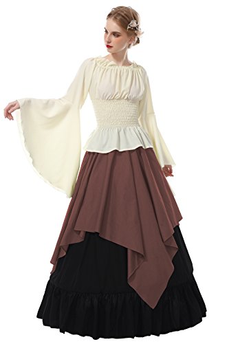 CR ROLECOS Mittelalter kleidung damen Renaissance Kleid mittelalter kleid Kostüme Damen 2 tlg Bluse und Röcke Kaffee XL von CR ROLECOS