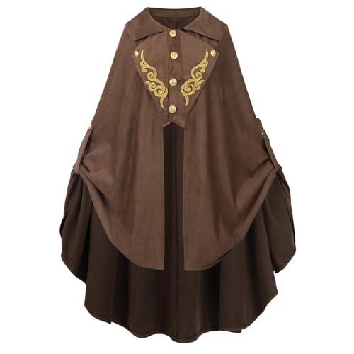 CR ROLECOS Mittelalterlicher Umhang für Damen, Renaissance-Umhang, viktorianischer Hexenumhang für Halloween, Braun, M von CR ROLECOS